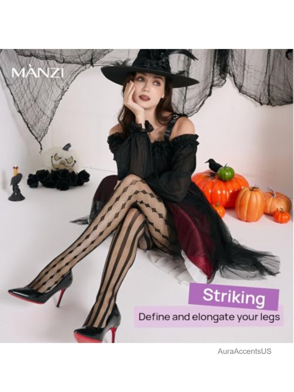 Gothic Checkered Striped Fishnet Tights Halloween Costume Stockings - Picture 4 of 6
